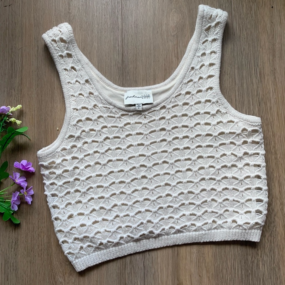 Freshman 1996 Cream Crocheted Tank Top